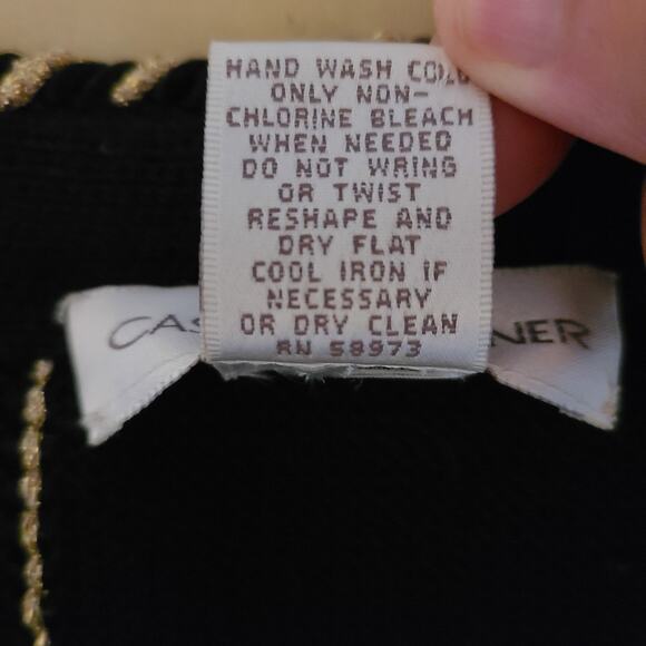 Vintage 90s Wool Cardigan Sweater Medium Casual Corner Metallic‎ Gold Embroidery - Picture 11 of 13